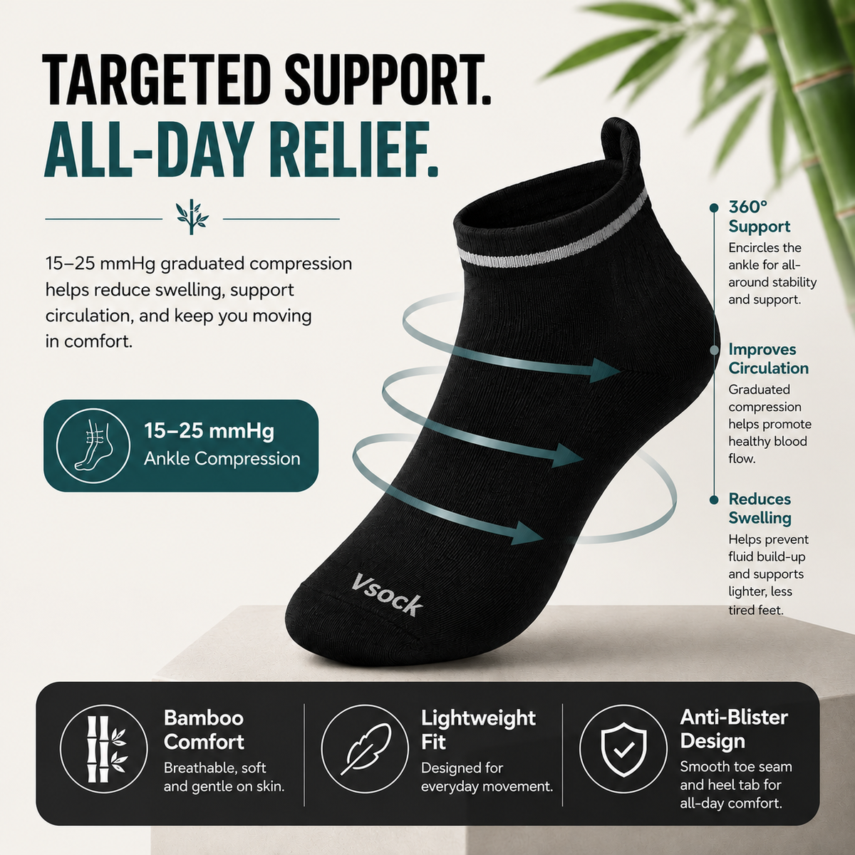 Vsock™ Bamboo Ankle Compression Socks